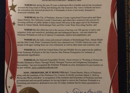 City Proclamation: Petaluma Wetlands Day