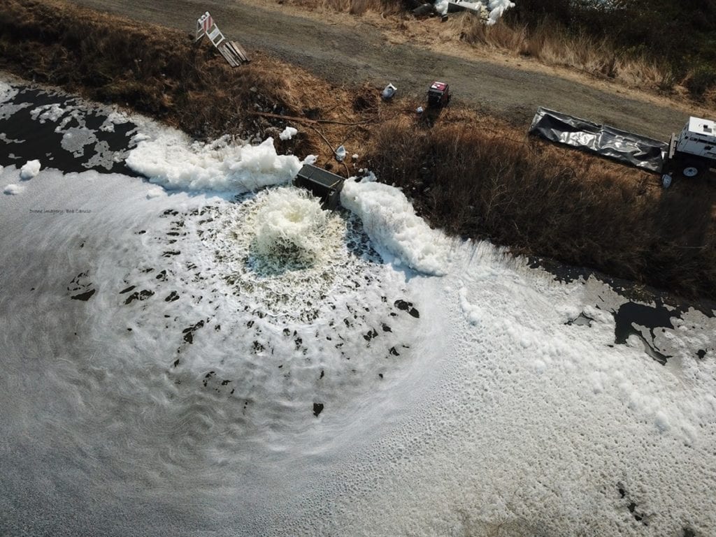 Aeration of water drone shot